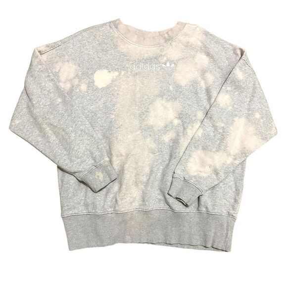 Adidas Tie Dye Splotches Gray Casual Lounge Relaxed Crew Neck Baggy Sweater - Picture 5 of 6
